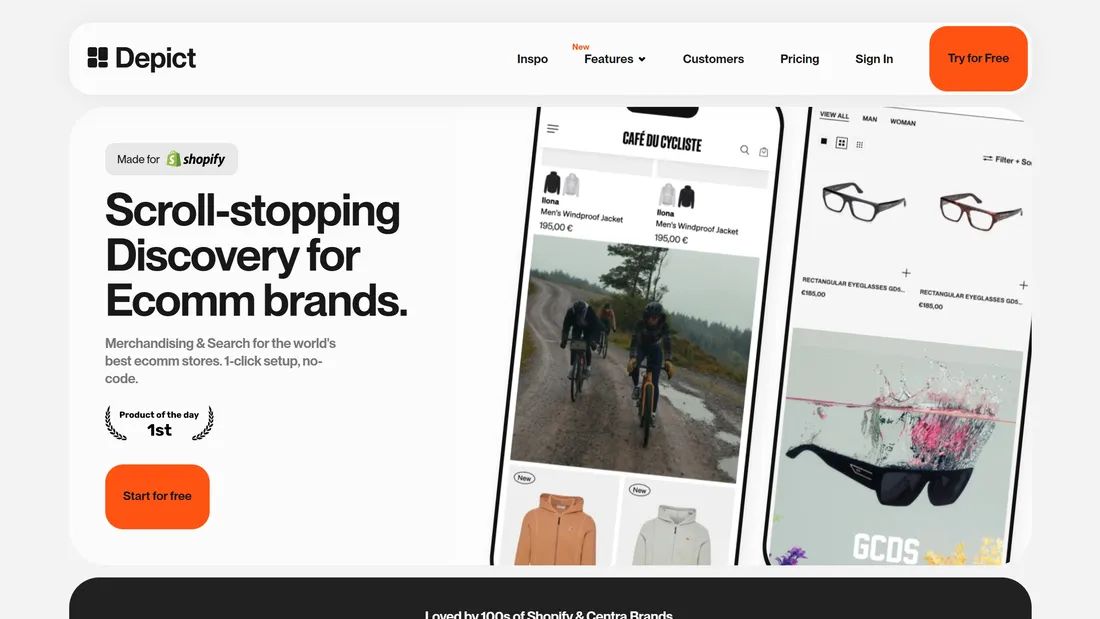 Секция «Призыв к действию» с сайта https://depict.ai/, тематика — Интернет-магазин, SaaS, цвета — Белый, Серый, стиль — Корпоративный, Минимализм, типографика — Без засечек