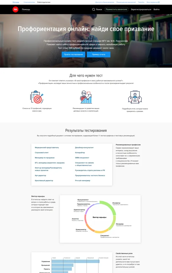 Многостраничный сайт hh.ru, тематика — Образование, HR, цвета — Белый, стиль — Классический, Корпоративный, типографика — Без засечек
