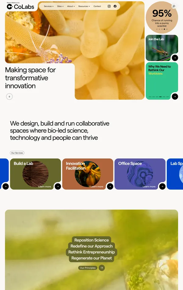 Главная Colabs, тематика — IT и программное обеспечение, Бизнес и профессиональные услуги, цвета — Белый, Серый, стиль — Корпоративный, типографика — Без засечек