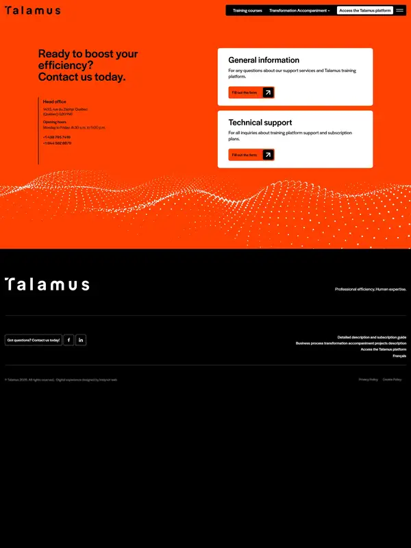 Контакты Talamus, тематика — SaaS, цвета — Черный, Красный, стиль — Корпоративный, Минимализм, типографика — Без засечек, Декоративные