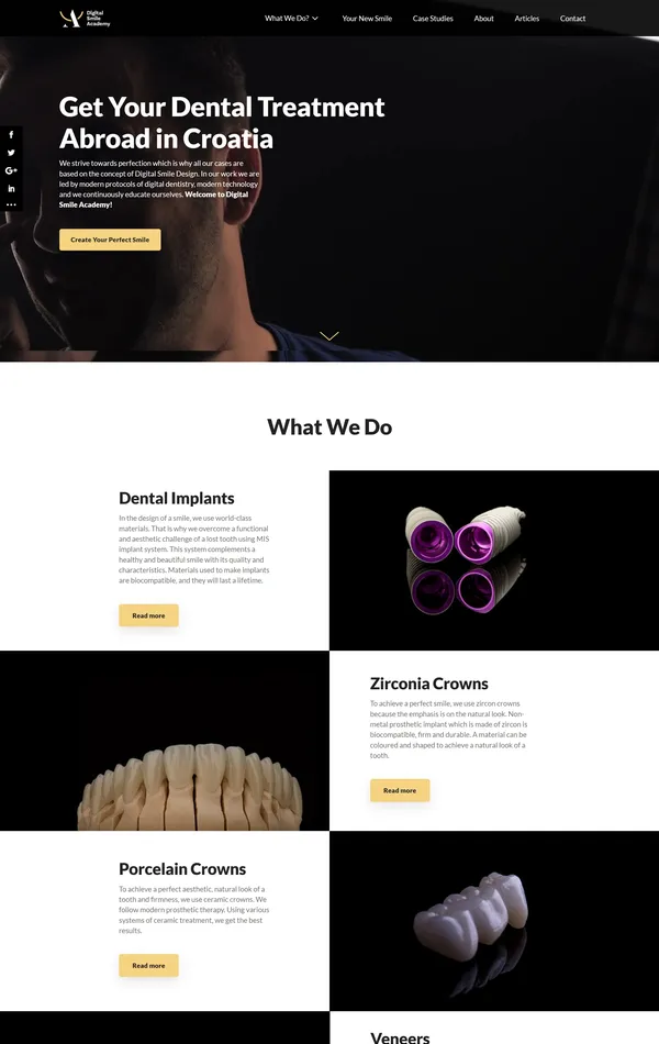 Главная Digital Smile Academy, тематика — Здоровье и фитнес, цвета — Белый, Черный, Серый, стиль — Корпоративный, Минимализм, типографика — Без засечек