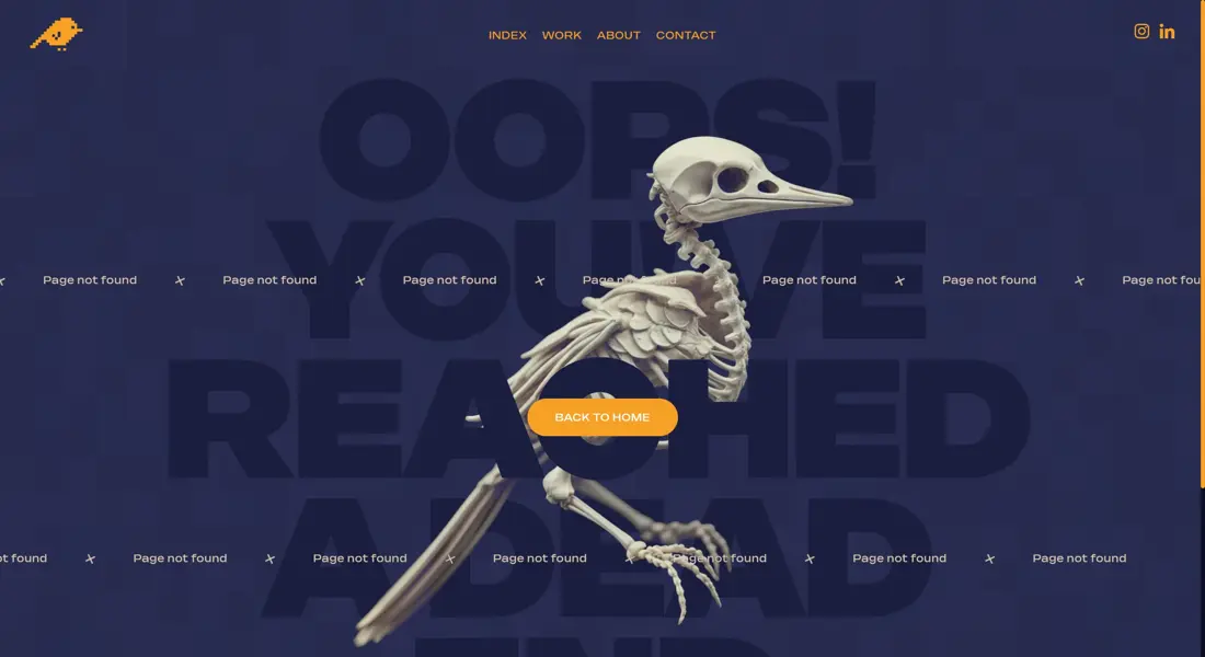 404-страница Mees Verberne, тематика — Дизайн, цвета — Черный, стиль — Брутализм, Полигональный, типографика — Без засечек, Декоративные