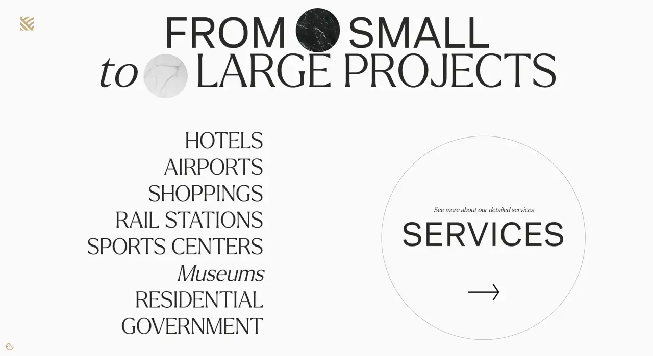 Секция «Услуги» с сайта https://www.specialistceramics.co.uk/, тематика — Строительство, цвета — Белый, Серый, стиль — Корпоративный, Минимализм, типографика — С засечками