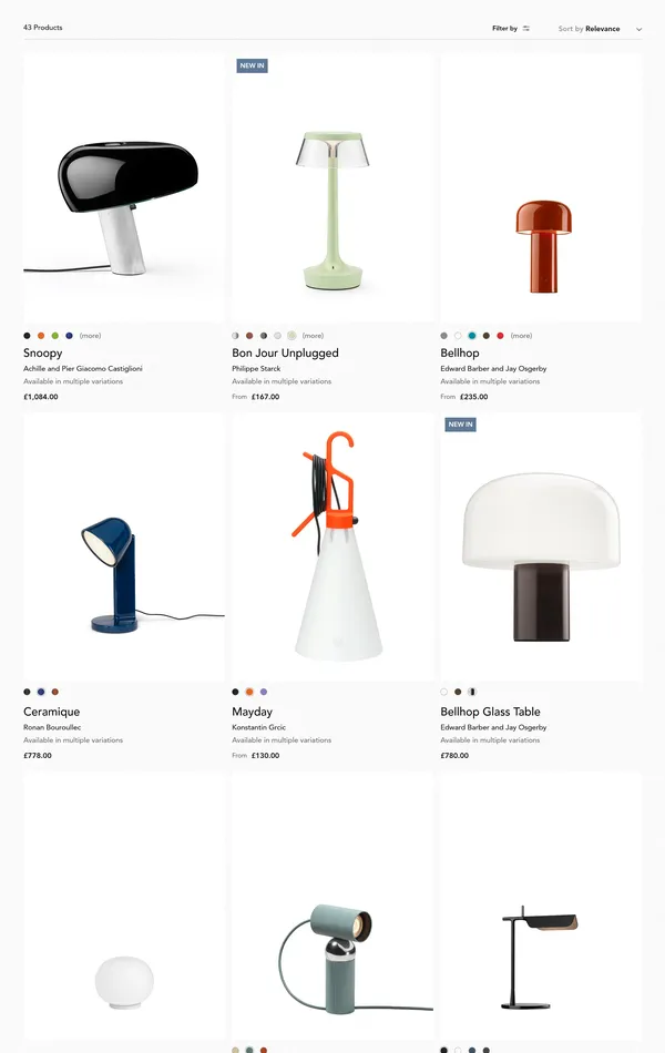 Каталог Flos, тематика — Интернет-магазин, Дизайн, цвета — Белый, стиль — Корпоративный, Минимализм, типографика — Без засечек