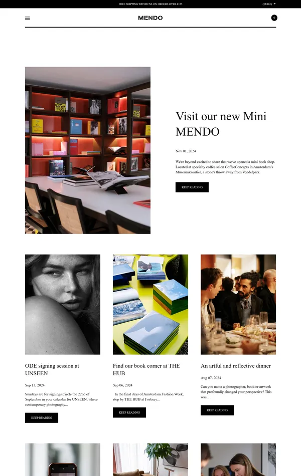 Блог MENDO, тематика — Интернет-магазин, Дизайн, цвета — Белый, Черный, Серый, стиль — Минимализм, типографика — Без засечек