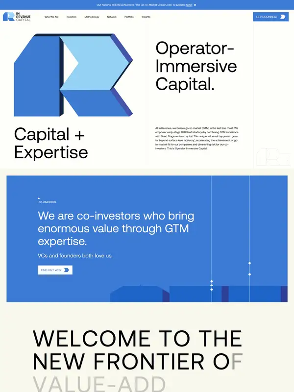 Главная In Revenue Capital, тематика — SaaS, цвета — Белый, Серый, Синий, стиль — Корпоративный, Минимализм, типографика — Без засечек, Декоративные