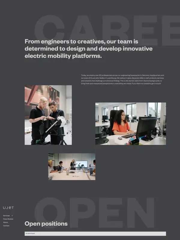 Страница карьеры UJET, тематика — IT и программное обеспечение, цвета — Черный, Серый, стиль — Корпоративный, типографика — Без засечек