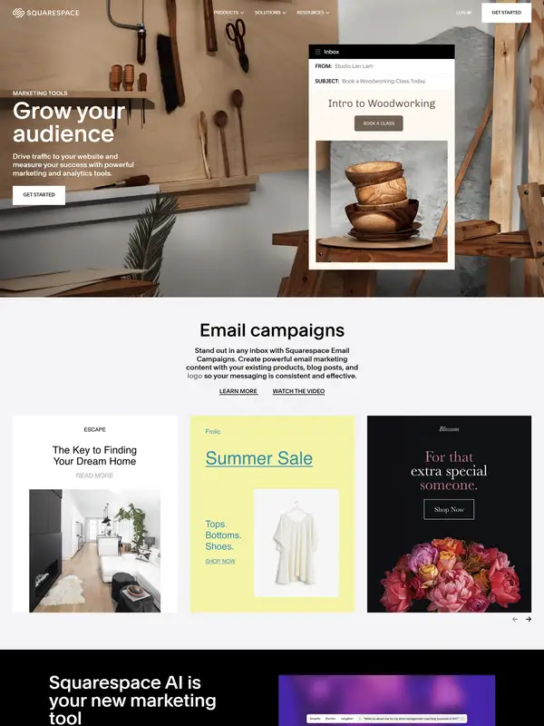 Многостраничный сайт Squarespace, тематика — SaaS, цвета — Белый, Черный, Серый, стиль — Корпоративный, типографика — Без засечек