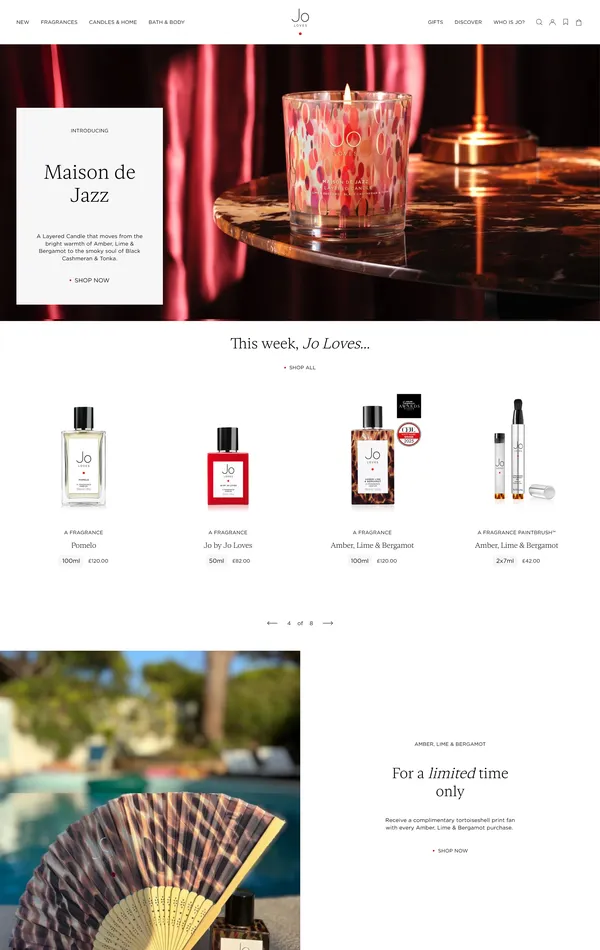 Главная Jo Loves, тематика — Интернет-магазин, Красота, цвета — Белый, Серый, стиль — Корпоративный, Минимализм, типографика — Без засечек