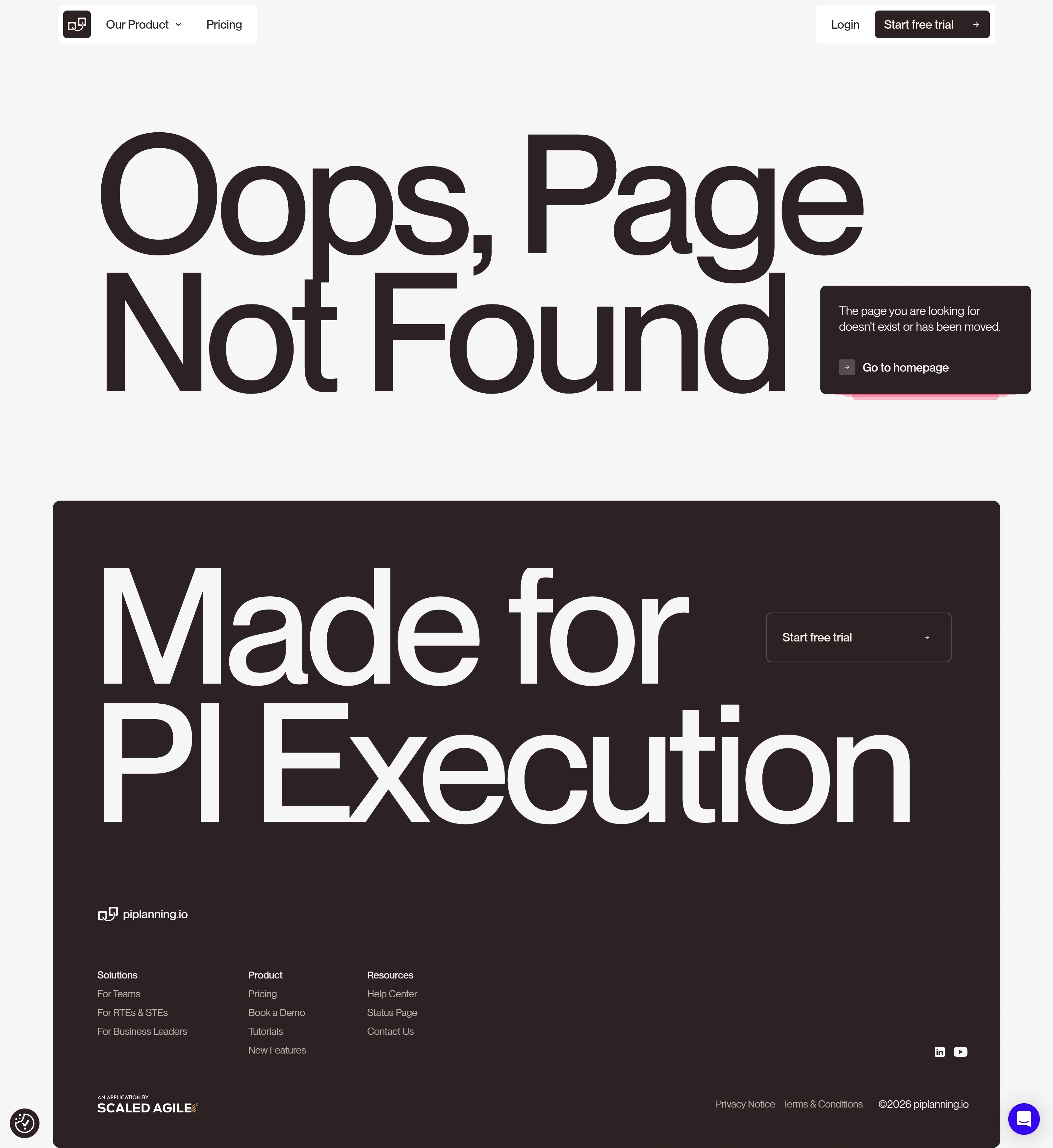 PI Planning 404-страница PI Planning, тематика — SaaS, цвета — Белый, Черный, Серый, стиль — Корпоративный, Минимализм, типографика — Без засечек, Декоративные