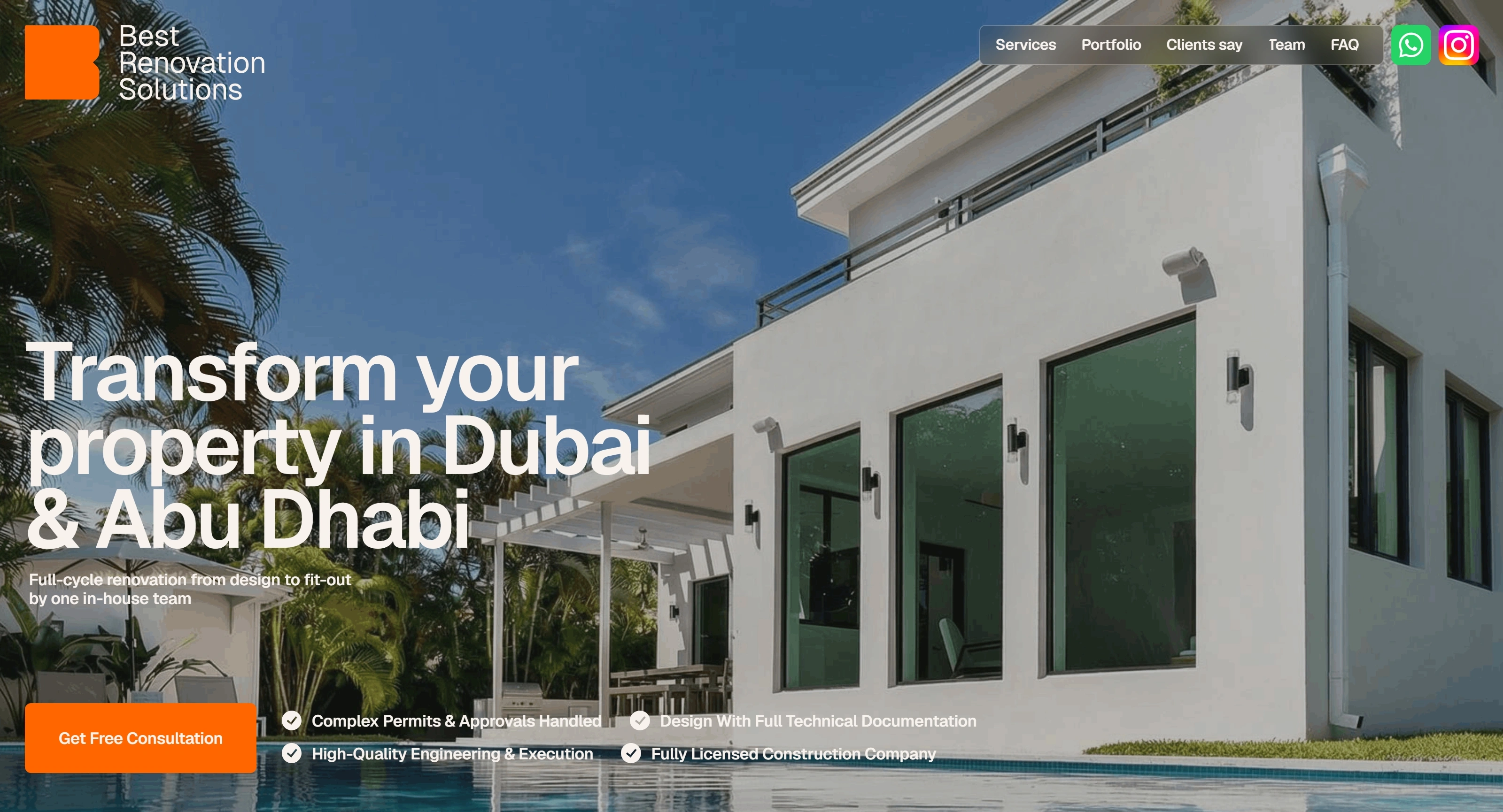 BRS Секция «Первый экран» с сайта https://renovation-dubai.brs-group.ae/, тематика — Строительство, цвета — Черный, Серый, стиль — Корпоративный, Минимализм, типографика — Без засечек