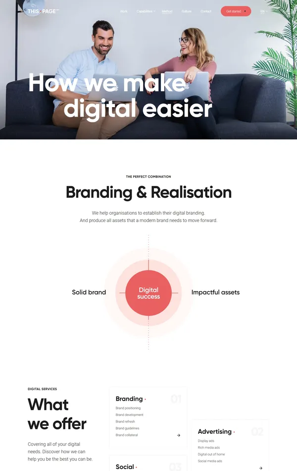 Продукт This Page Amsterdam, тематика — Агентство , цвета — Белый, стиль — Корпоративный, типографика — Без засечек