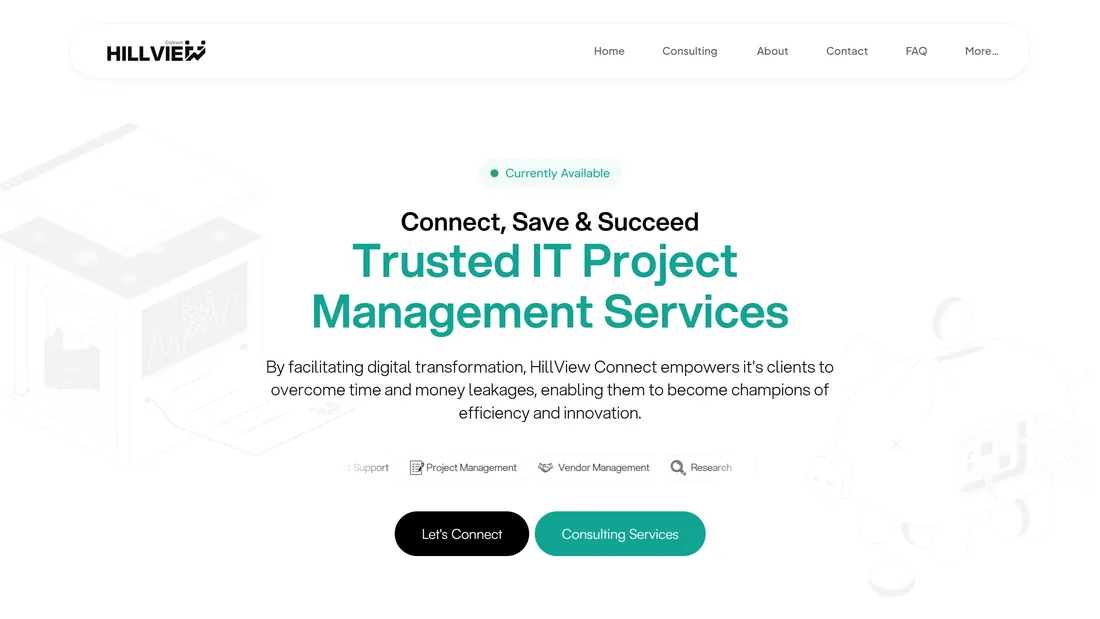 Секция «Первый экран» с сайта https://www.hillviewconnect.ie/, тематика — IT и программное обеспечение, цвета — Белый, стиль — Корпоративный, Минимализм, типографика — Без засечек