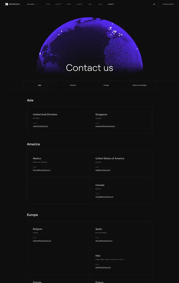 Контакты Neverhack, тематика — IT и программное обеспечение, цвета — Черный, стиль — Корпоративный, Минимализм, типографика — Без засечек