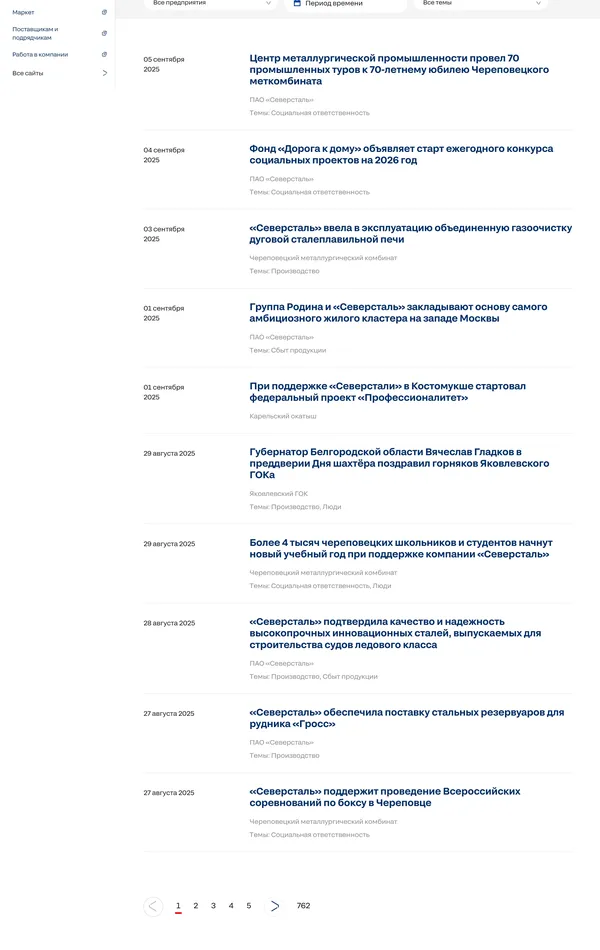 Новости Северсталь, тематика — Производство, цвета — Белый, Черный, стиль — Классический, Корпоративный, типографика — Без засечек