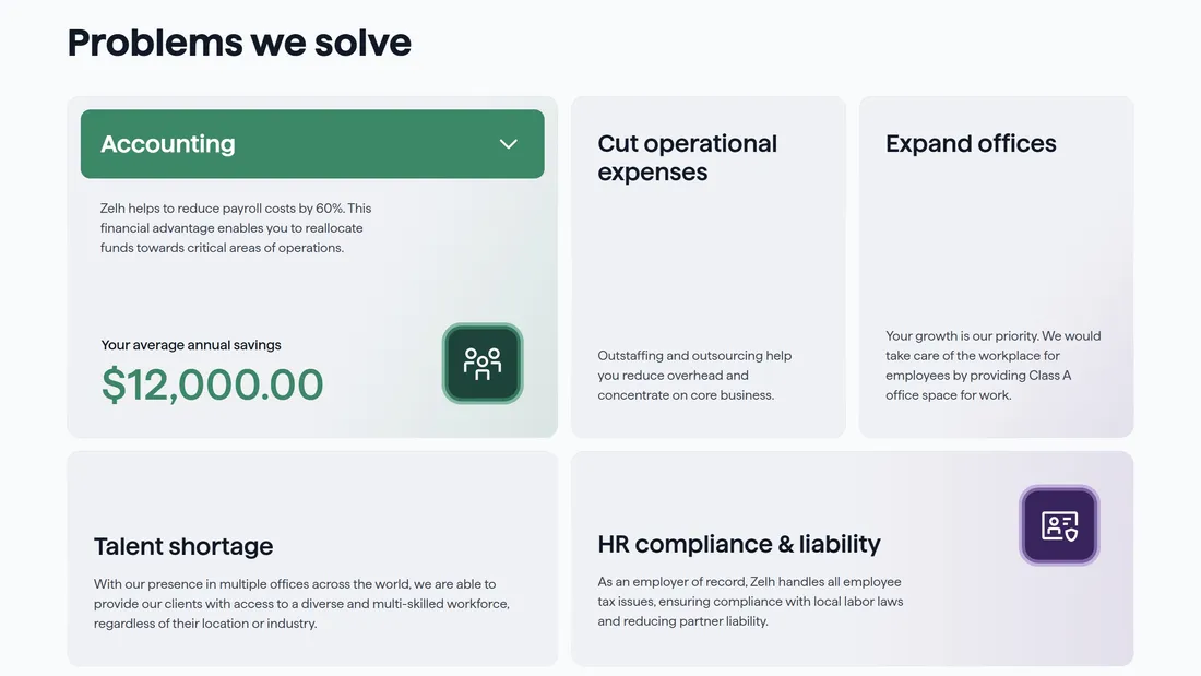 Секция «Для кого» с сайта https://zelh.com/, тематика — Бизнес и профессиональные услуги, HR, цвета — Белый, стиль — Корпоративный, Минимализм, типографика — Без засечек