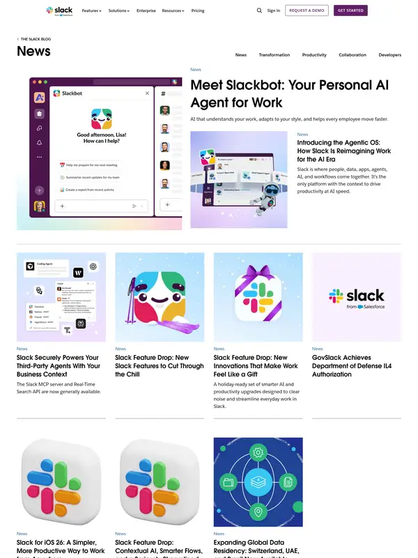 Новости Slack, тематика — SaaS, цвета — Белый, Черный, Серый, стиль — Корпоративный, Минимализм, типографика — Без засечек