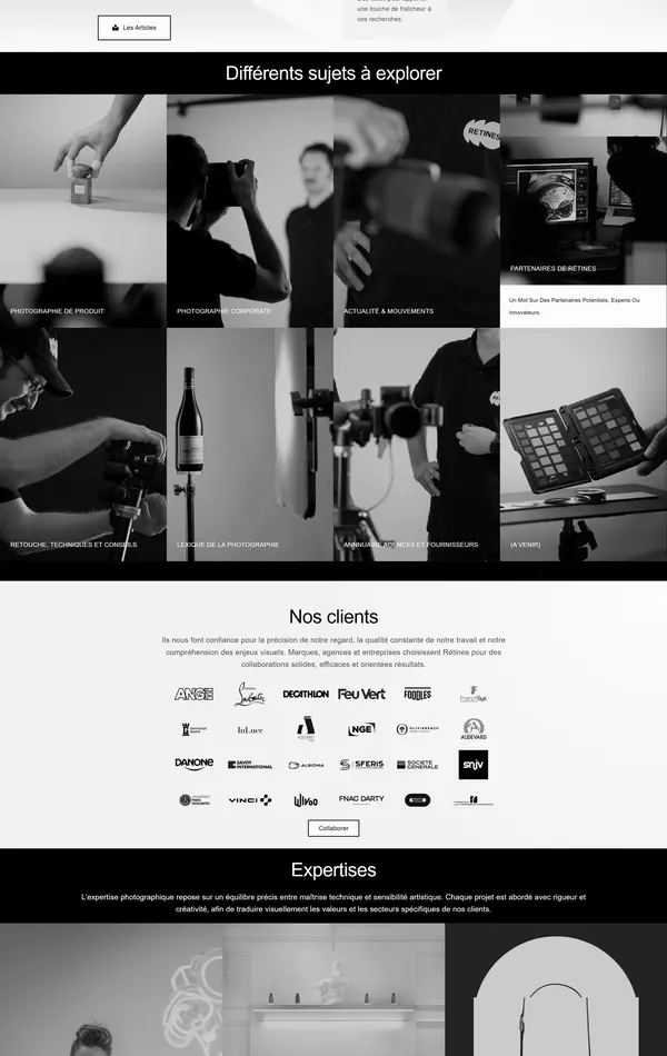 Блог Rétines, тематика — Дизайн, Бизнес и профессиональные услуги, цвета — Белый, Черный, Серый, стиль — Корпоративный, Минимализм, типографика — Без засечек