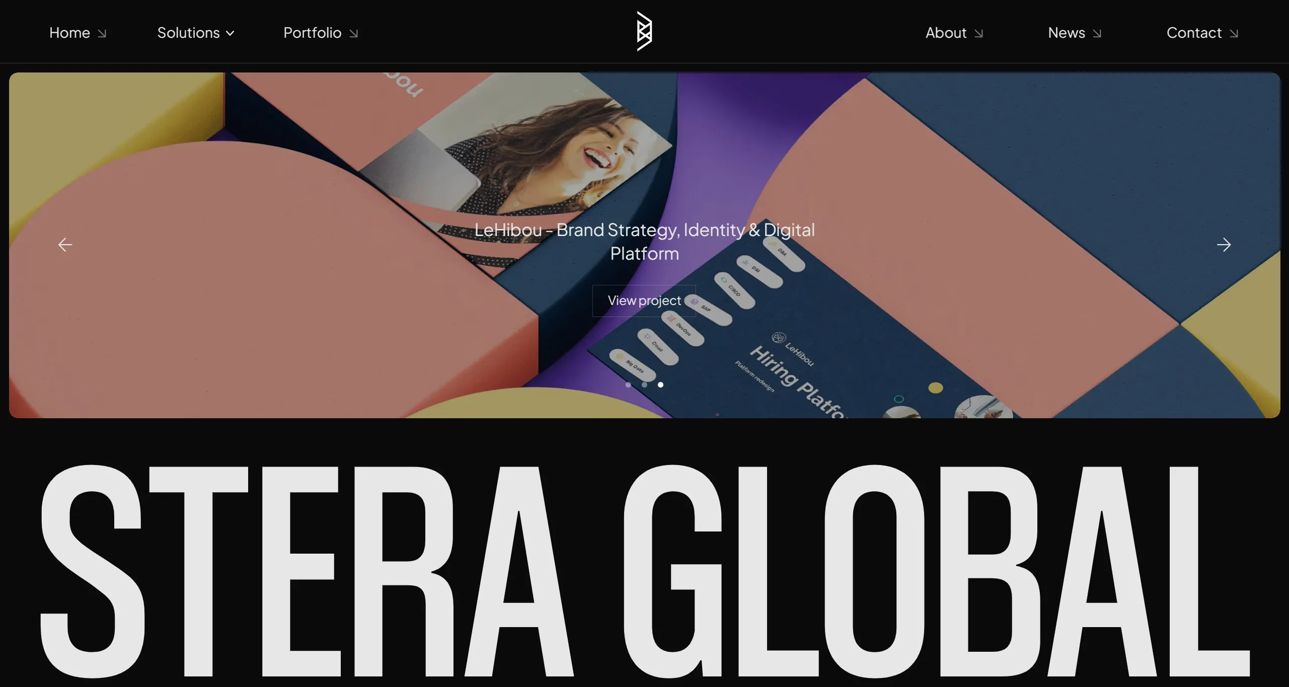 Секция «Первый экран» с сайта https://www.stera.global/https://www.stera.global/, тематика — Дизайн, цвета — Черный, Серый, стиль — Корпоративный, Минимализм, типографика — Без засечек