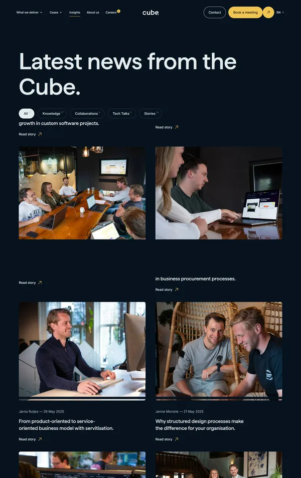 Новости Cube, тематика — IT и программное обеспечение, цвета — Черный, Серый, стиль — Корпоративный, типографика — Без засечек