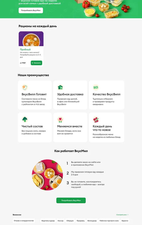 Многостраничный сайт ВкусВилл, тематика — Еда и напитки, цвета — Белый, стиль — Корпоративный, типографика — Без засечек