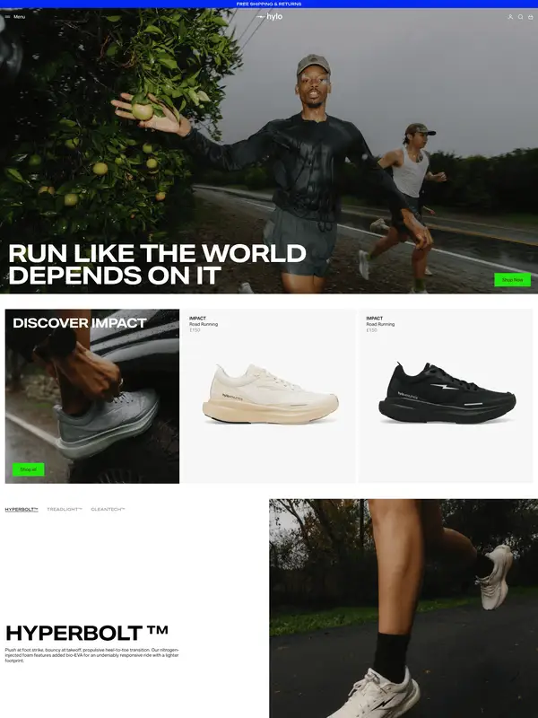 Главная hylo athletics, тематика — Здоровье и фитнес, цвета — Белый, Черный, Серый, стиль — Минимализм, типографика — Без засечек