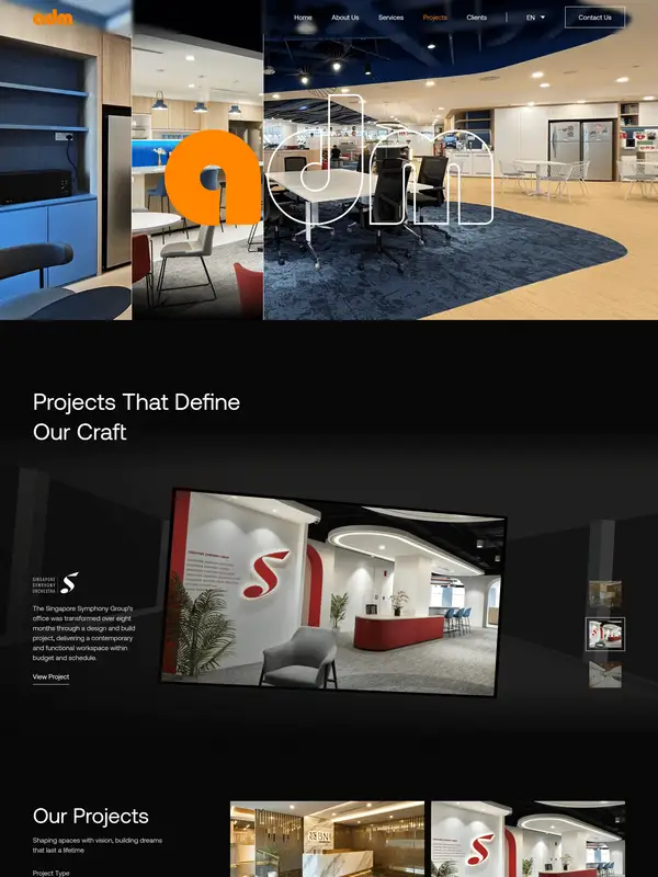 Портфолио ADM Design and Build, тематика — Дизайн, цвета — Черный, Серый, стиль — Корпоративный, Минимализм, типографика — Без засечек