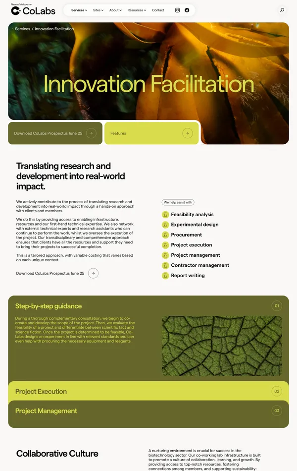 Страница о компании Colabs, тематика — Бизнес и профессиональные услуги, цвета — Белый, Серый, стиль — Корпоративный, типографика — Без засечек