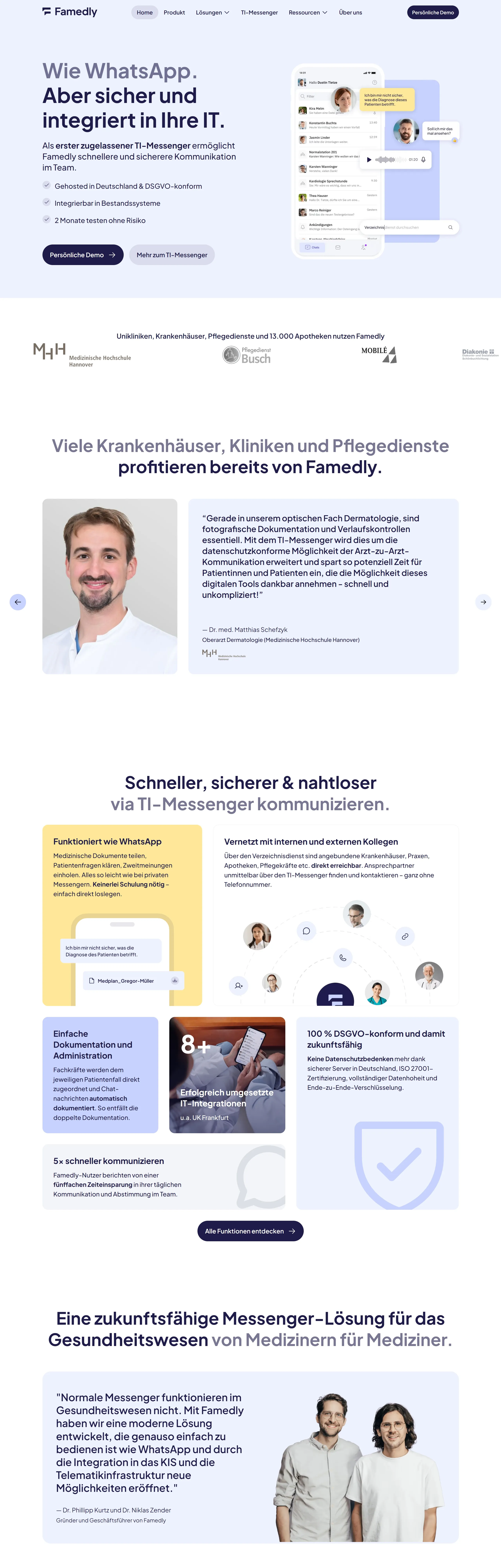 Famedly Главная Famedly, тематика — IT и программное обеспечение, цвета — Белый, стиль — Корпоративный, типографика — Без засечек