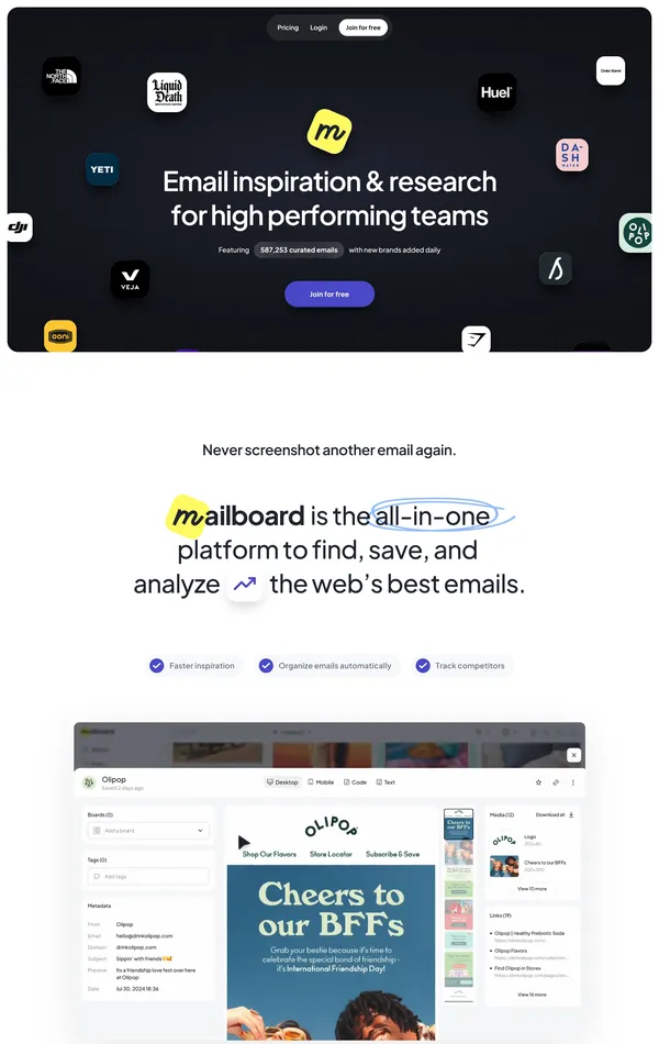Лендинг Mailboard, тематика — Маркетинг, цвета — Белый, Черный, Серый, стиль — Корпоративный, типографика — Без засечек