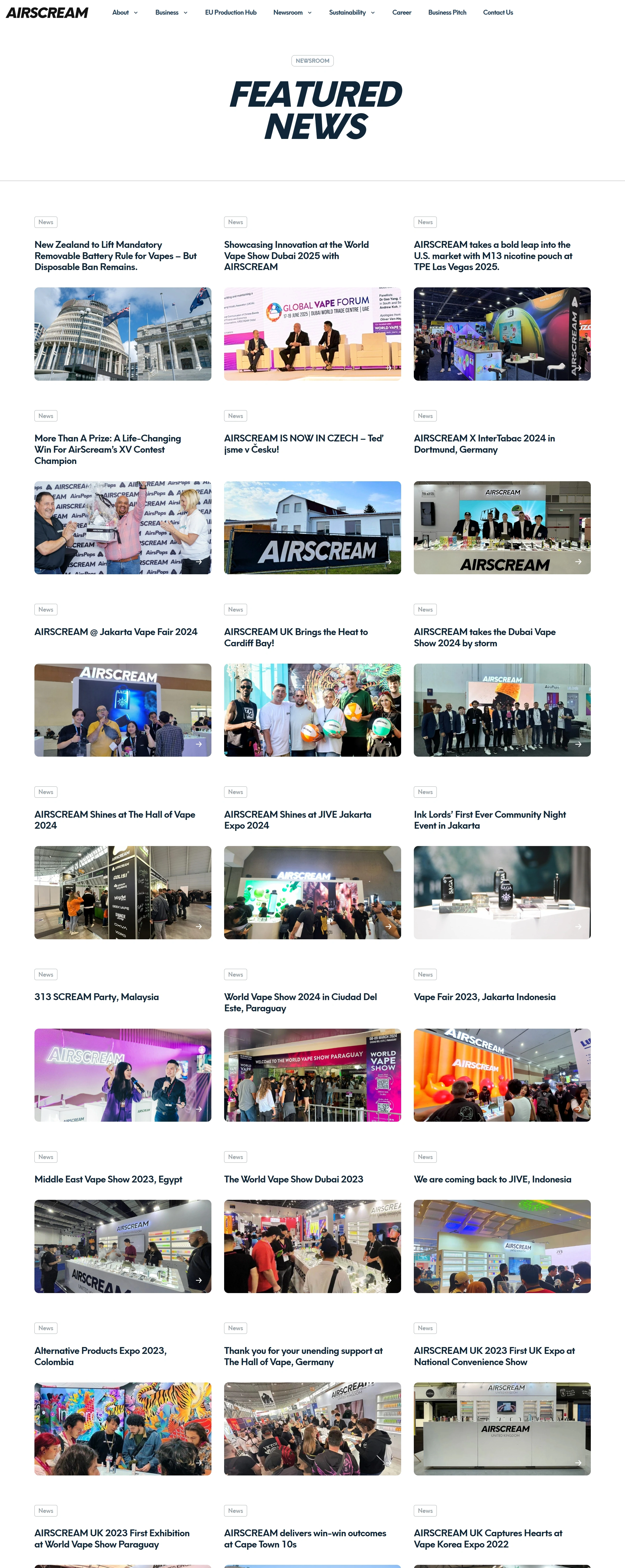 AIRSCREAM Новости AIRSCREAM, тематика — Мероприятия, цвета — Белый, Серый, стиль — Корпоративный, типографика — Без засечек