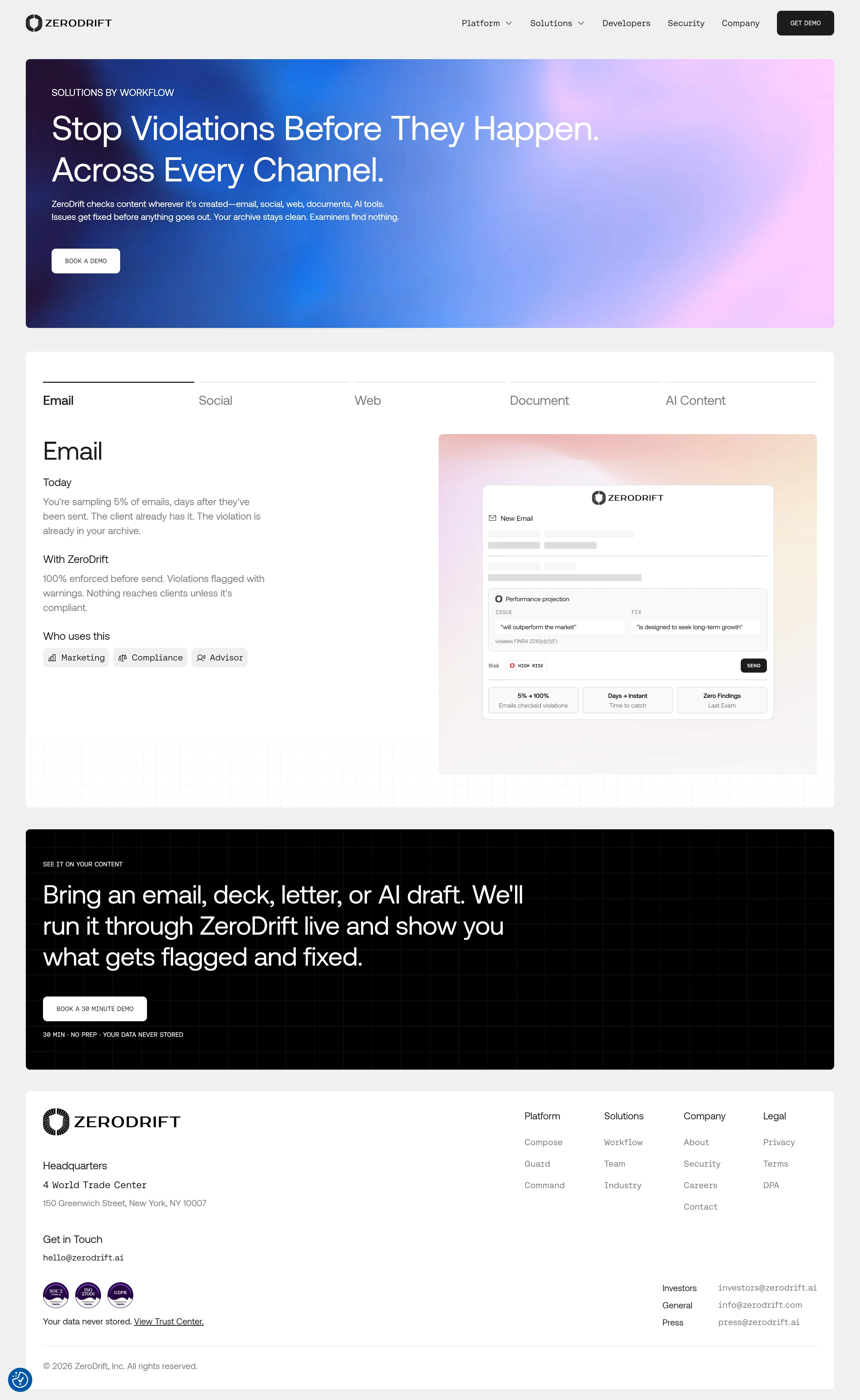 ZeroDrift Лендинг ZeroDrift, тематика — IT и программное обеспечение, цвета — Белый, Черный, стиль — Корпоративный, Минимализм, типографика — Без засечек