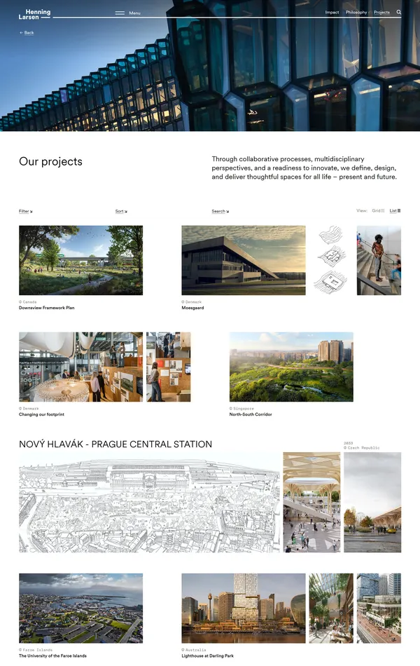 Главная Henning Larsen, тематика — Дизайн, цвета — Белый, Черный, Серый, стиль — Корпоративный, типографика — Без засечек