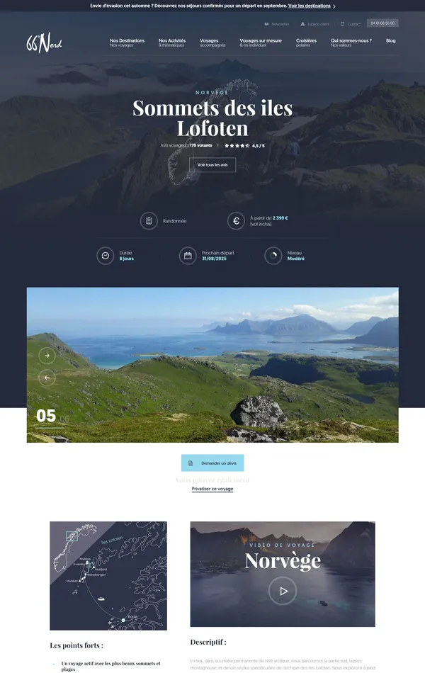 Продукт 66° Nord, тематика — Путешествия и туризм, цвета — Белый, Черный, Серый, стиль — Корпоративный, типографика — Без засечек