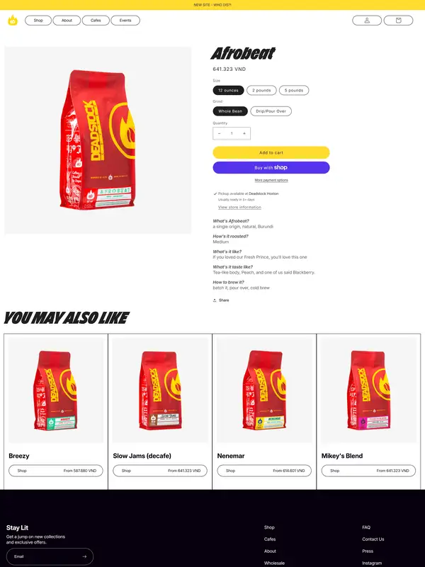 Продукт Deadstock Coffee, тематика — Еда и напитки, цвета — Белый, Черный, стиль — Минимализм, типографика — Без засечек, Декоративные