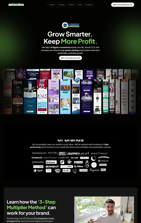 Лендинг Email For Brands, тематика — Маркетинг, цвета — Черный, стиль — Корпоративный, типографика — Без засечек