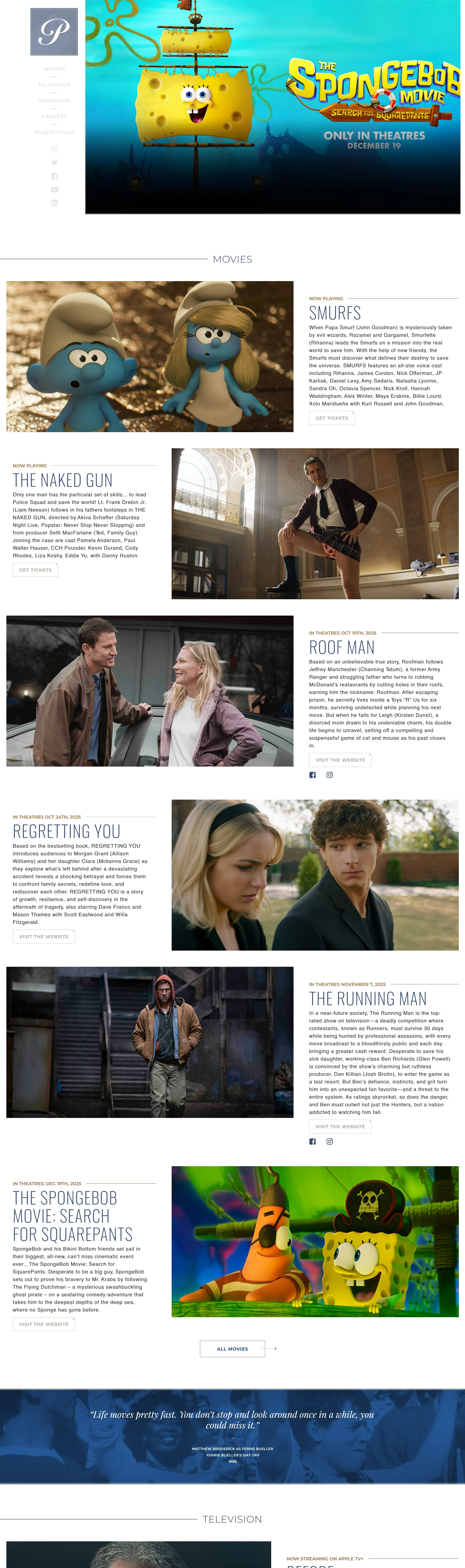 Paramount Pictures Главная Paramount Pictures, тематика — Медиа, Развлечения, цвета — Белый, Черный, Серый, стиль — Фестивальный, типографика — Без засечек