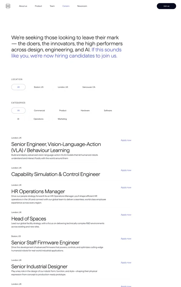 Страница карьеры Humanoid, тематика — IT и программное обеспечение, цвета — Белый, стиль — Корпоративный, Минимализм, типографика — Без засечек