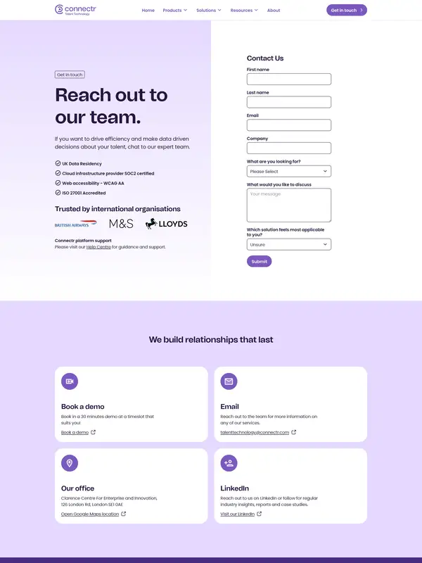 Контакты Connectr, тематика — HR, цвета — Белый, Черный, Серый, стиль — Корпоративный, Минимализм, типографика — Без засечек