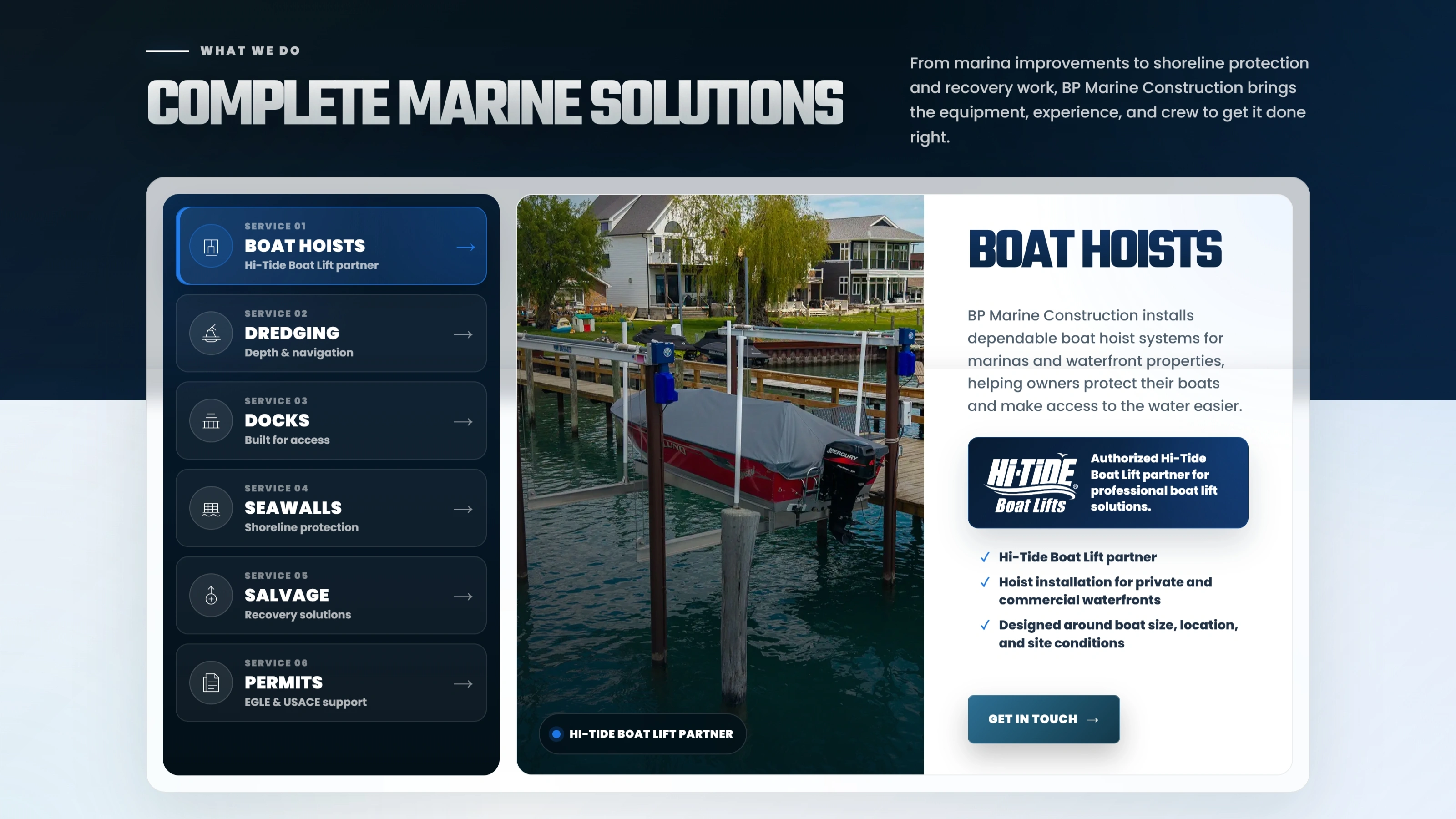BP Marine Construction Секция «Услуги» с сайта https://bpmarineconstruction.com/, тематика — Строительство, цвета — Белый, Черный, Серый, стиль — Корпоративный, Карточный, типографика — Без засечек, Декоративные