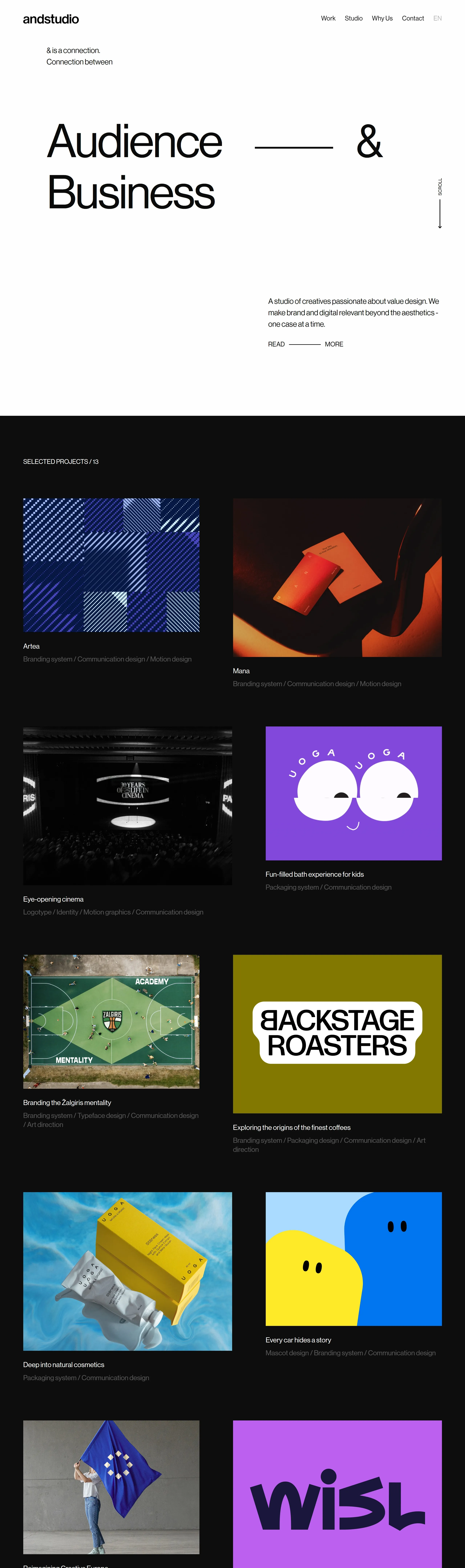 Andstudio Портфолио Andstudio, тематика — Дизайн, цвета — Белый, Черный, Серый, стиль — Минимализм, Типографика, типографика — Без засечек