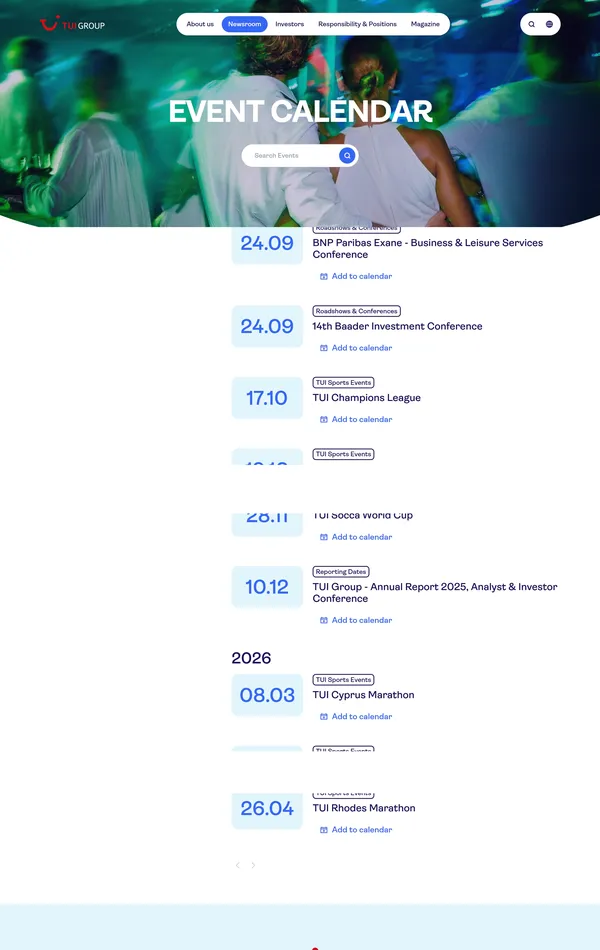 Новости TUI Group, тематика — Путешествия и туризм, цвета — Белый, стиль — Корпоративный, типографика — Без засечек