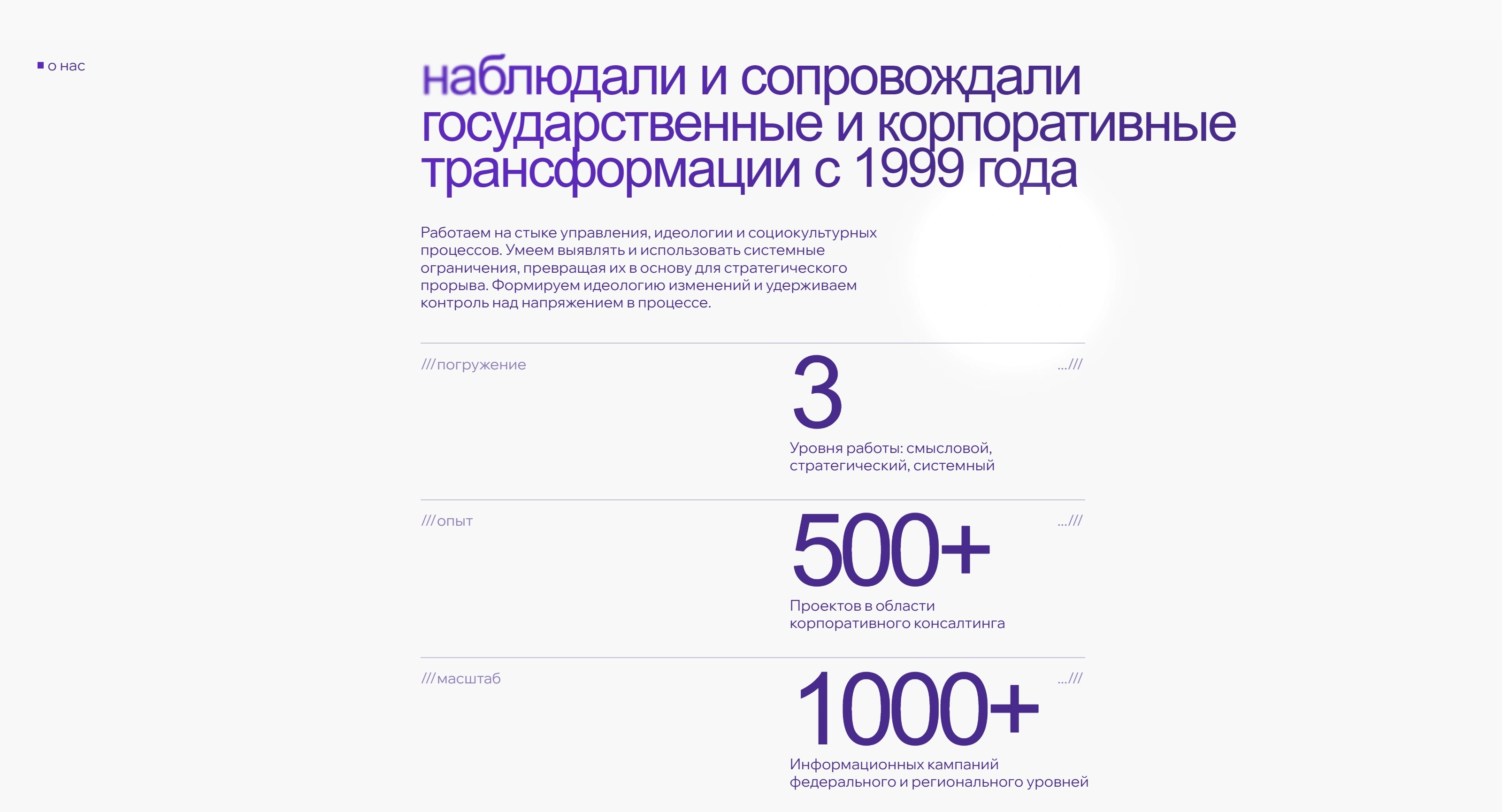 Whitetree Секция «О компании» с сайта https://white-tree.ru/, тематика — Бизнес и профессиональные услуги, цвета — Белый, стиль — Корпоративный, Минимализм, типографика — Без засечек