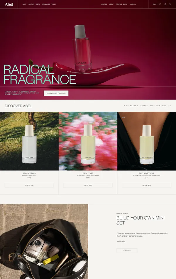 Главная Abel, тематика — Интернет-магазин, Красота, цвета — Белый, Черный, Серый, Коричневый, стиль — Минимализм, типографика — Без засечек