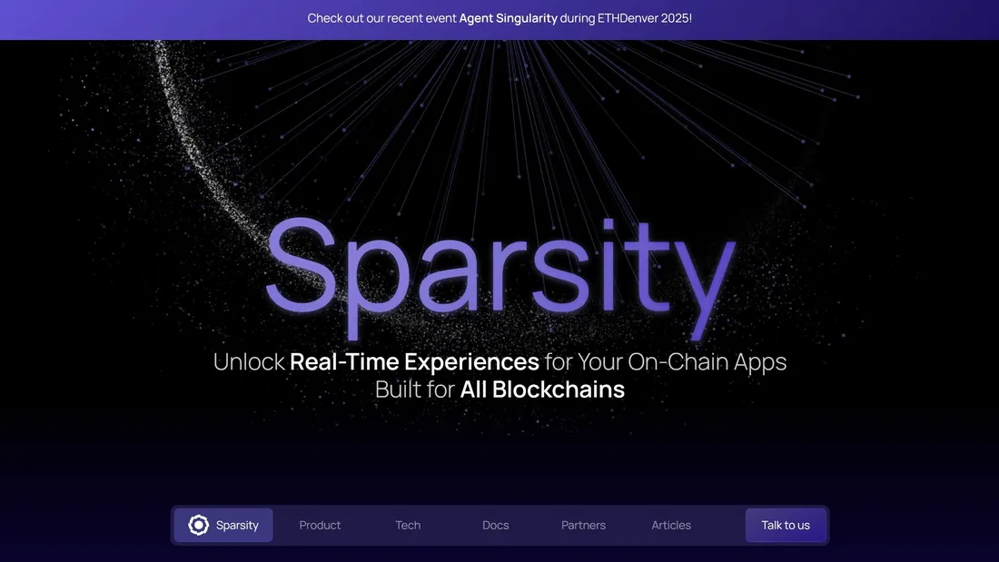 Секция «Первый экран» с сайта https://www.sparsity.xyz/, тематика — Крипто  и блокчейн, цвета — Черный, типографика — Без засечек