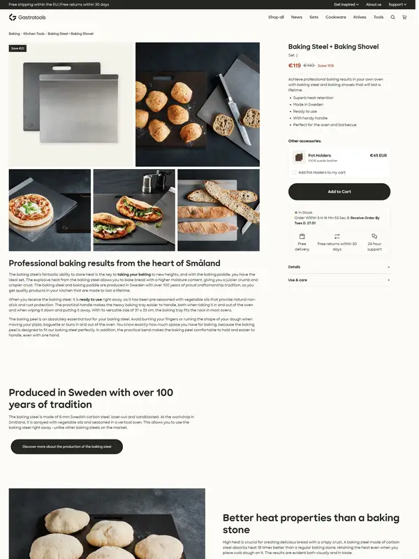 Продукт Gastrotools, тематика — Еда и напитки, цвета — Белый, Черный, Серый, стиль — Минимализм, типографика — Без засечек