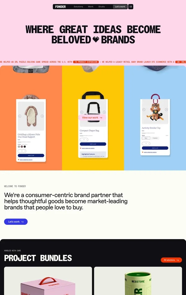 Главная Fonder Studio, тематика — Агентство , цвета — Белый, Черный, Серый, стиль — Типографика, типографика — Без засечек, Декоративные