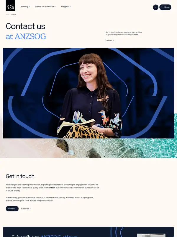 Контакты ANZSOG, тематика — Образование, цвета — Белый, Черный, Серый, стиль — Корпоративный, Минимализм, типографика — Без засечек
