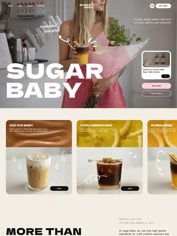 Лендинг Sugar Baby, тематика — Комьюнити, цвета — Белый, Серый, стиль — Минимализм, Брутализм, типографика — Без засечек, Декоративные