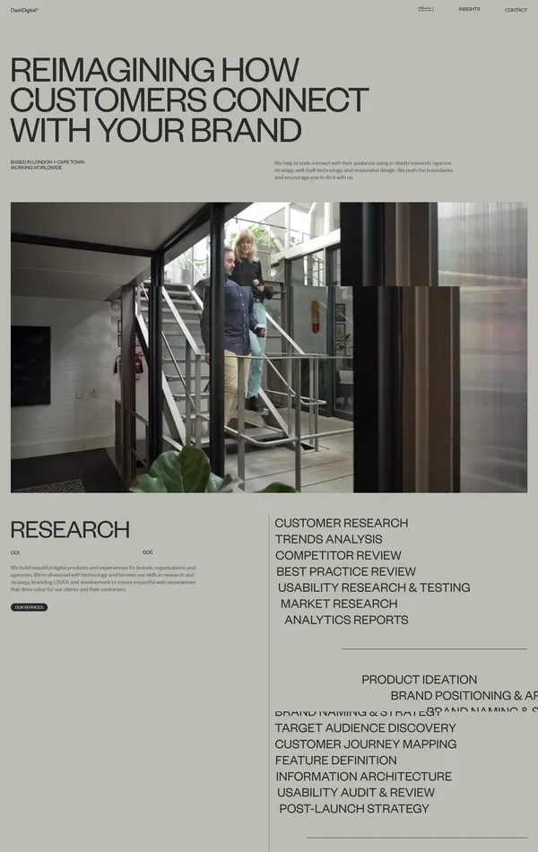 Страница о компании Dash Digital Studio, тематика — Агентство , цвета — Белый, Серый, стиль — Корпоративный, Минимализм, типографика — Без засечек